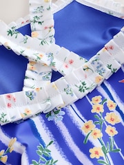 Blue Floral Stripe Ruffle Swimsuit (3-16yrs) - Image 6 of 7