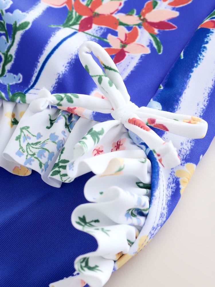 Blue Floral Stripe Ruffle Swimsuit (3-16yrs) - Image 7 of 7
