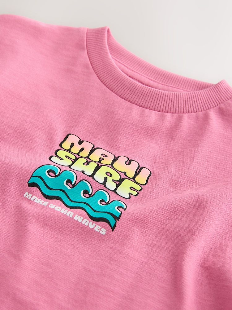 Pink Surfboard Short Sleeve Back Print T-Shirt (3mths-7yrs) - Image 8 of 8
