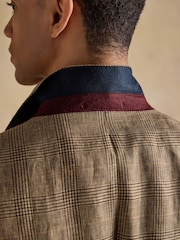 Joules Taupe Brown Pure Linen Check Double Breasted Blazer - Image 12 of 13