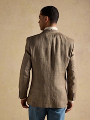 Joules Taupe Brown Pure Linen Check Double Breasted Blazer - Image 2 of 13