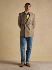 Joules Taupe Brown Pure Linen Check Double Breasted Blazer - Image 3 of 13