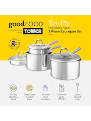 Good Food 3 Piece Stainless Steel Tri-Ply Saucepans Set - Image 2 of 10