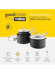 Good Food 3 Piece Grey Hard Anodized Saucepan Set - Image 2 of 10