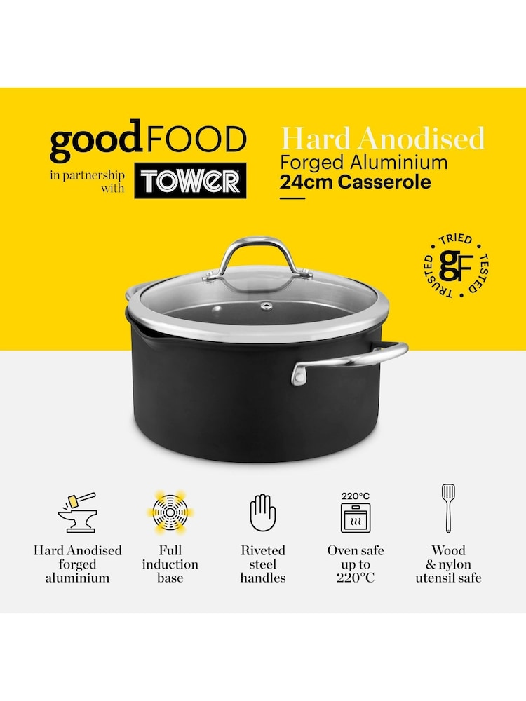 Good Food Grey Hard Anodised Casserole Dish with Tempered Glass Lid - Image 2 of 10