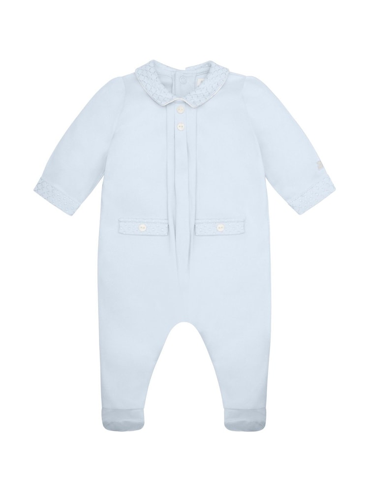 Emile Et Rose Blue Kenny All-In-One with Check Embroidered Collar Cuffs and Pocket Flaps - Image 2 of 4