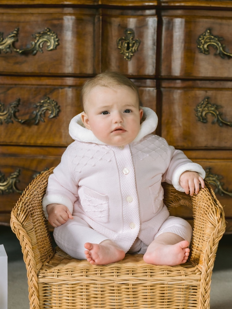 Emile Et Rose Kai Knitted Jacket With Fur Trim Pom-Pom & Hood - Image 1 of 5