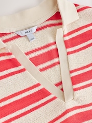 Red/Ecru Stripe Knitlook Short Sleeve Polo Shirt - Image 7 of 8
