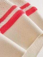 Red/Ecru Stripe Knitlook Short Sleeve Polo Shirt - Image 8 of 8