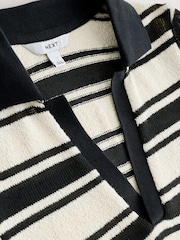 Black/Ecru Stripe Knitlook Short Sleeve Polo Shirt - Image 2 of 3