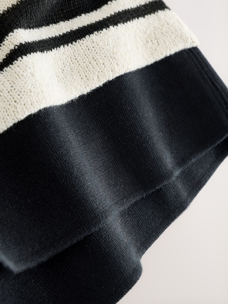 Black/Ecru Stripe Knitlook Short Sleeve Polo Shirt - Image 3 of 3