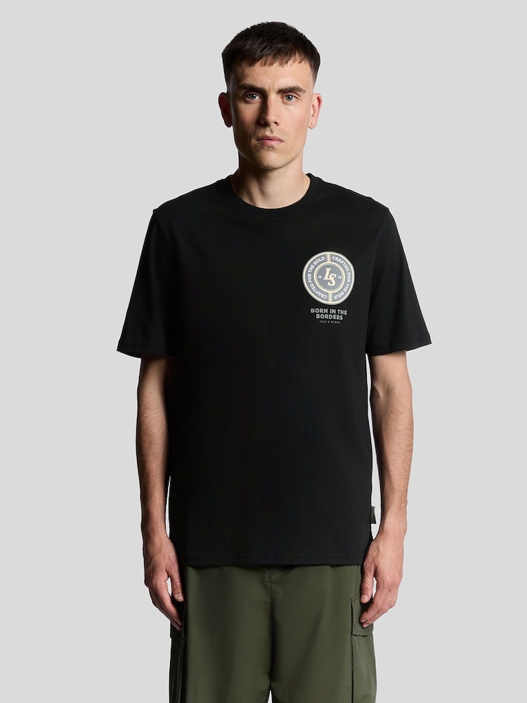 Lyle & Scott Black Born In The Borders Graphic Print T-Shirt - Image 1 of 6