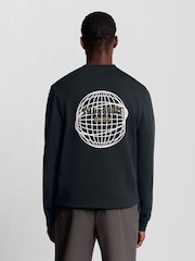 Lyle & Scott Blue Geometric Globe Graphic Print Crew Neck Sweatshirt - Image 4 of 5