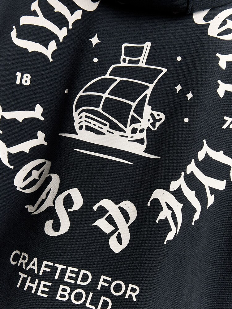 Lyle & Scott Black Ship Insignia Graphic Print Hoodie - Image 6 of 6