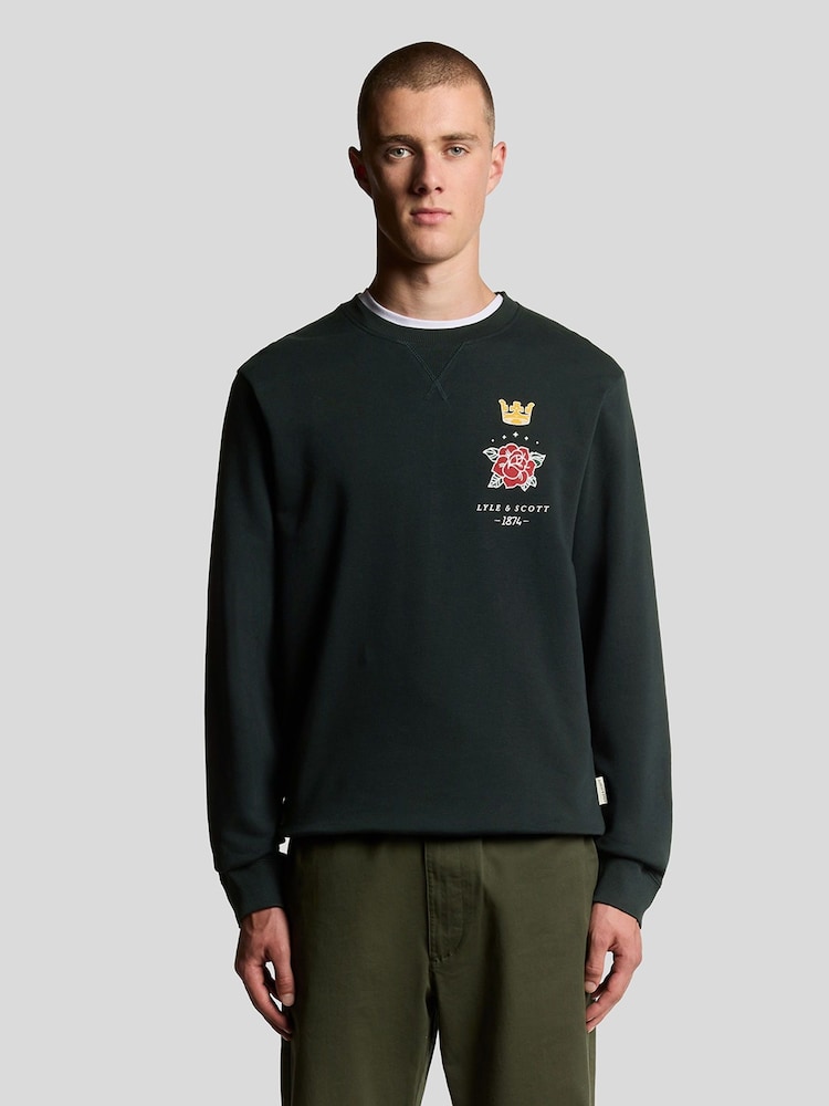 Lyle & Scott Blue Rose and Crown Graphic Print Crew Neck Sweatshirt - Image 1 of 5