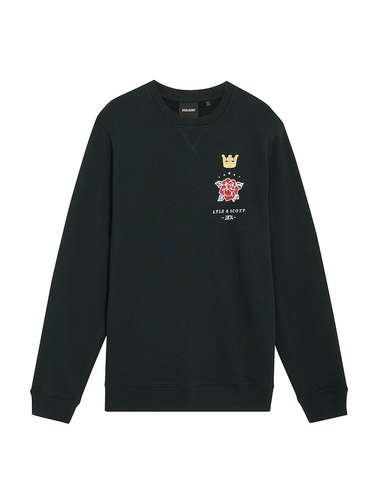 Lyle & Scott Blue Rose and Crown Graphic Print Crew Neck Sweatshirt - Image 5 of 5