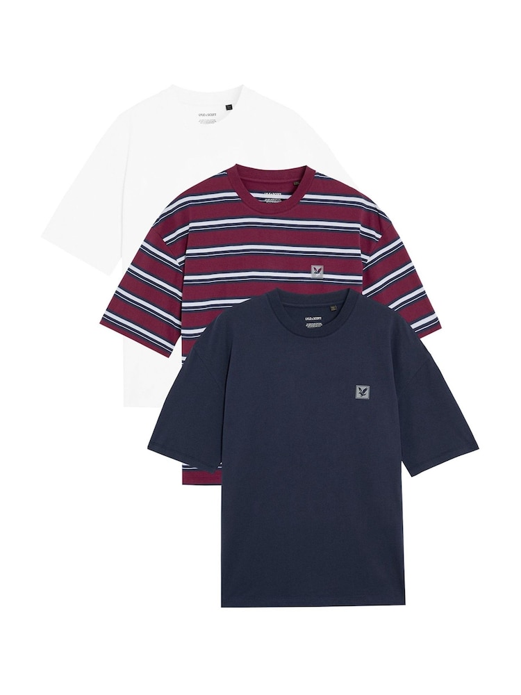 Lyle & Scott Blue Striped Relaxed T-Shirts 3 Pack - Image 1 of 1
