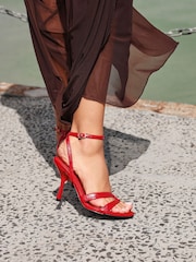 Linzi Red Bronte Heeled Sandals with Double Front Strap - Image 1 of 6