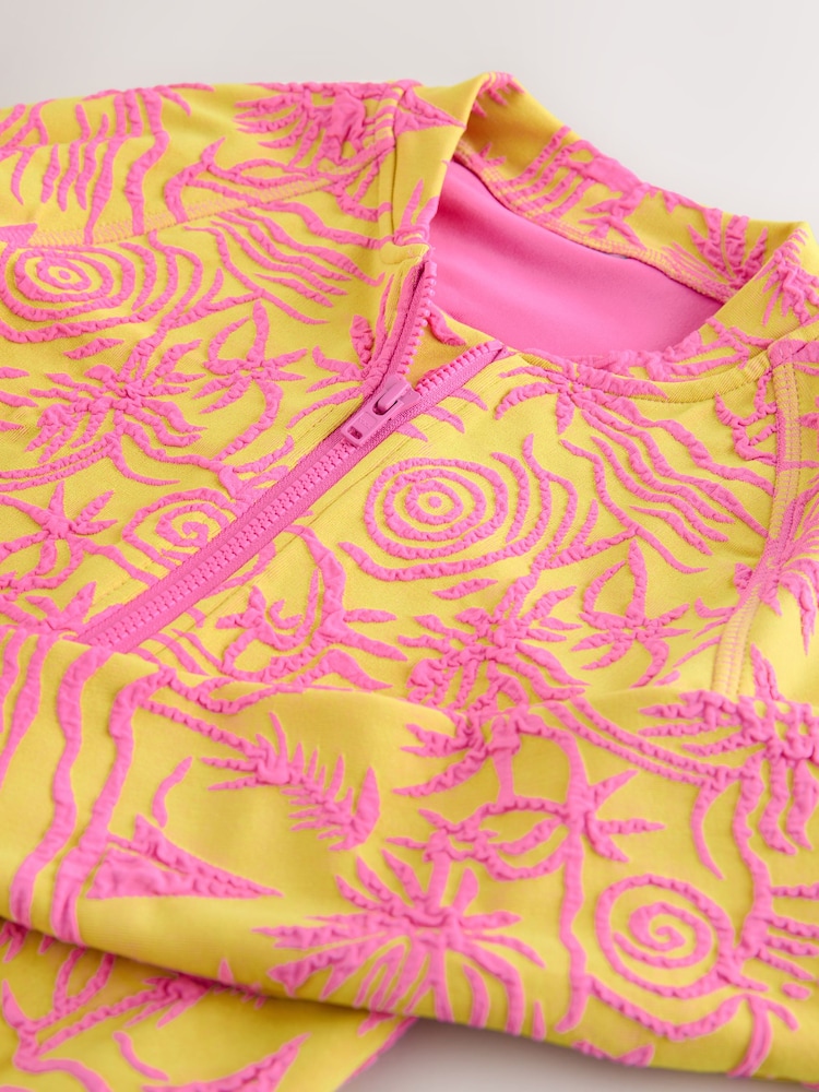 Pink/Yellow - बनावटी लामो बाहुला भएको सनसेफ स्विमसूट (3-16वर्ष) - 4मध्ये 4 तस्बिर