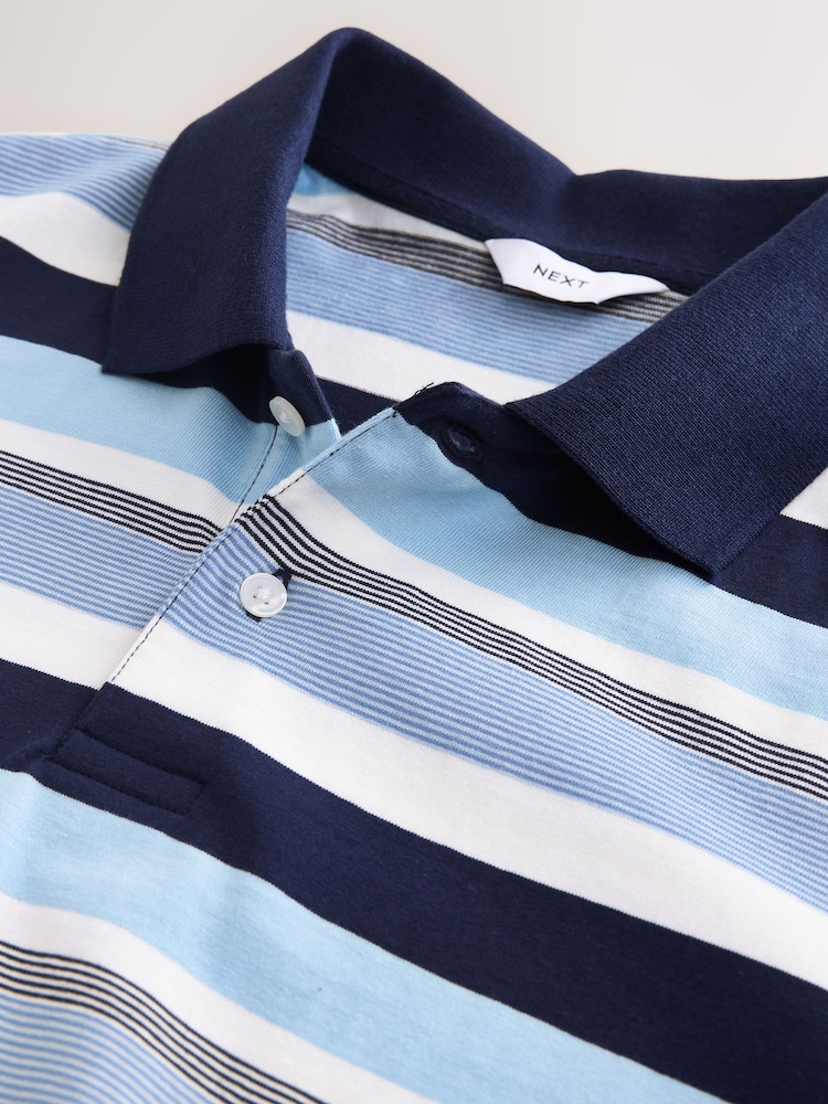 Blue/White Horizontal Striped Polo Shirt - Image 8 of 8