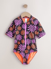 Black/Pink Sun Short Sleeved Sunsafe Swimsuit (6mths-16yrs) - Image 1 of 4