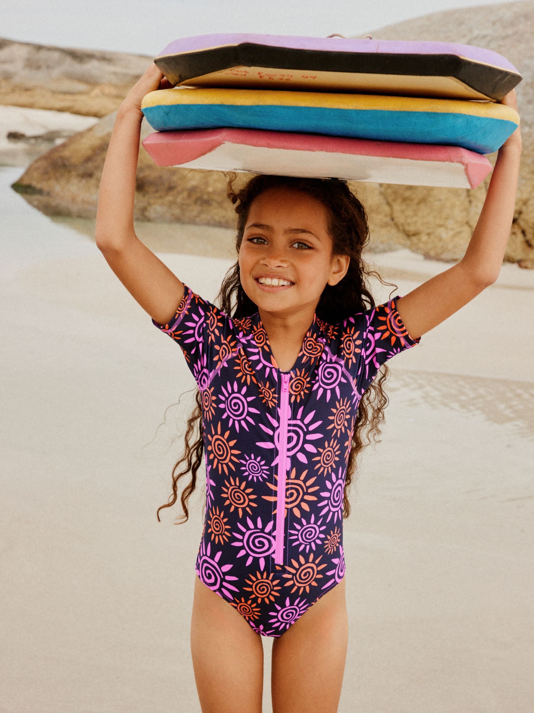 Buy Black/Pink Sun Short Sleeved Sunsafe Swimsuit (3mths-16yrs