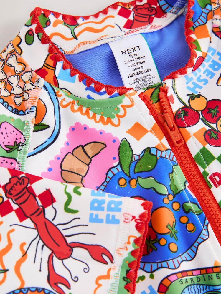 Multi Picnic Scene Short Sleeved Sunsafe Swimsuit (3mths-16yrs) - Image 7 of 7