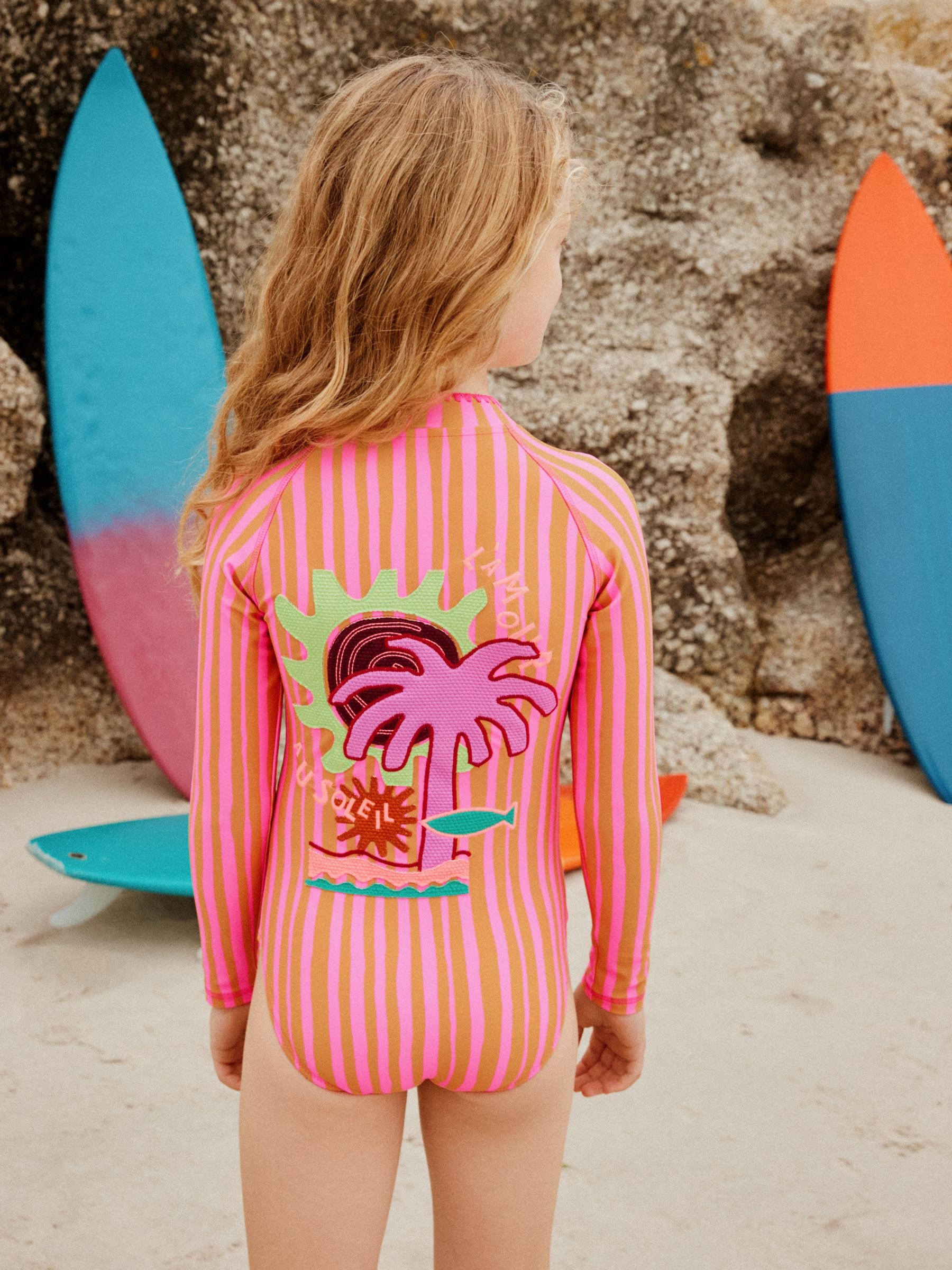 Buy Pink/Orange Stripe Long Sleeve Sunsafe Swimsuit (3mths-16yrs