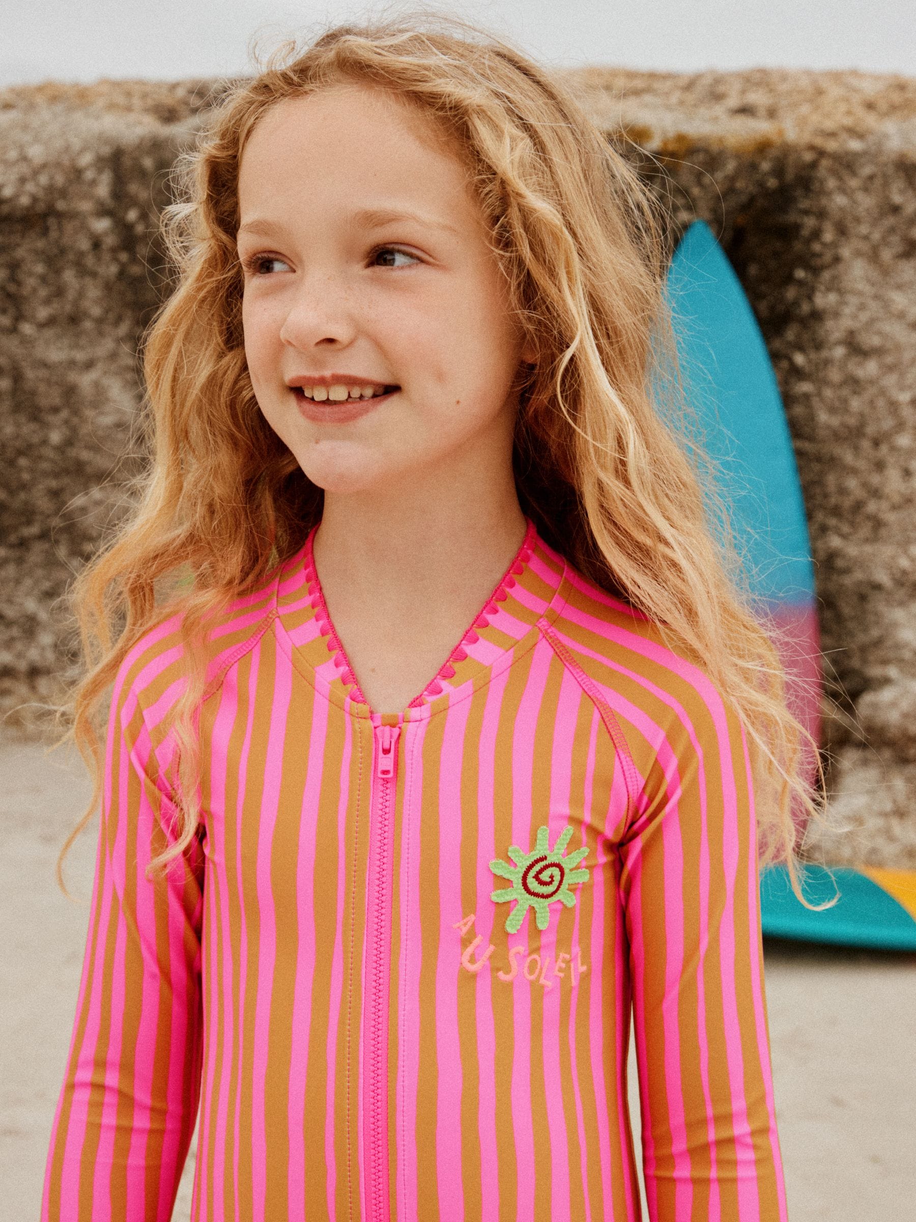 Buy Pink/Orange Stripe Long Sleeve Sunsafe Swimsuit (3mths-16yrs