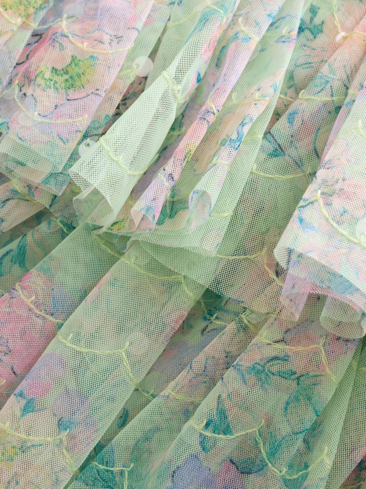 Mint Green Floral Sequin Ruffle Mesh Occasion Dress (3-16yrs) - Image 10 of 10