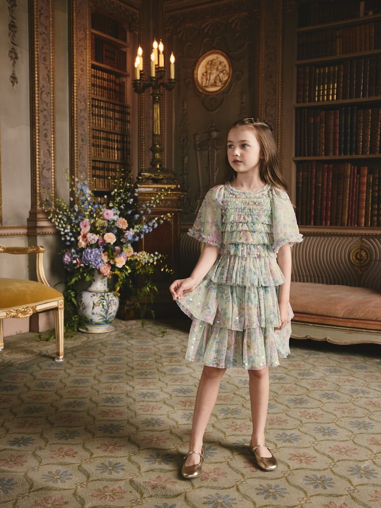أخضر نعناعي - Floral Sequin Ruffle Mesh Occasion Dress (3-16yrs) - صورة 2 من 4 أخضر نعناعي - Floral Sequin Ruffle Mesh Occasion Dress (3-16yrs) - صورة 2 من 4