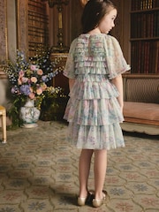 أخضر نعناعي - Floral Sequin Ruffle Mesh Occasion Dress (3-16yrs) - صورة 3 من 4