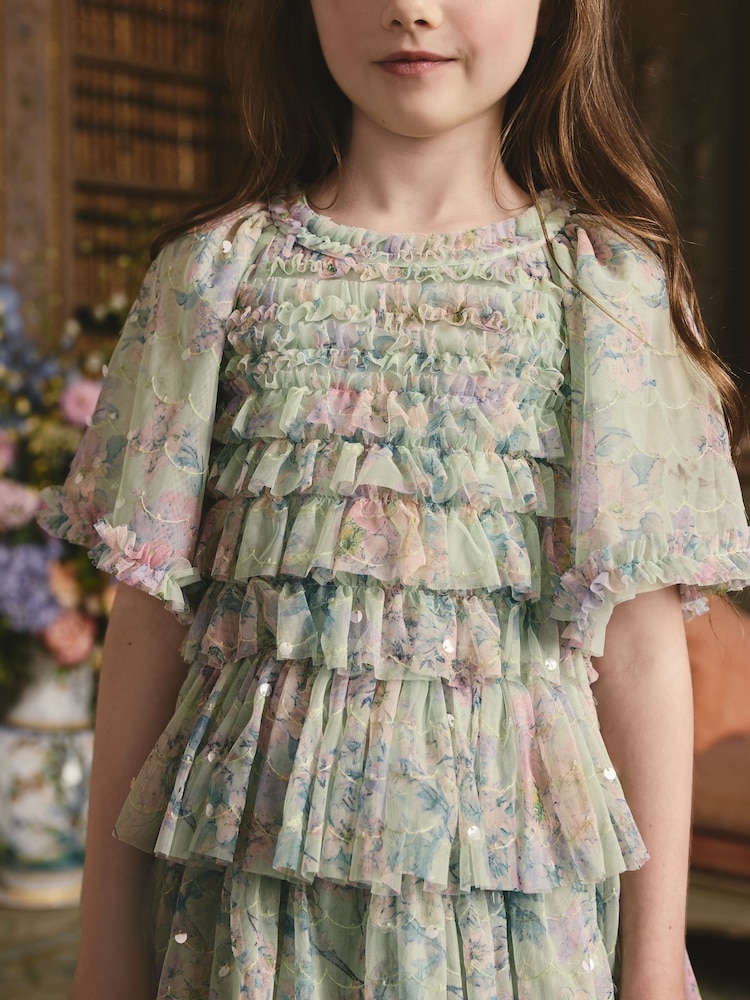 أخضر نعناعي - Floral Sequin Ruffle Mesh Occasion Dress (3-16yrs) - صورة 4 من 4 أخضر نعناعي - Floral Sequin Ruffle Mesh Occasion Dress (3-16yrs) - صورة 4 من 4
