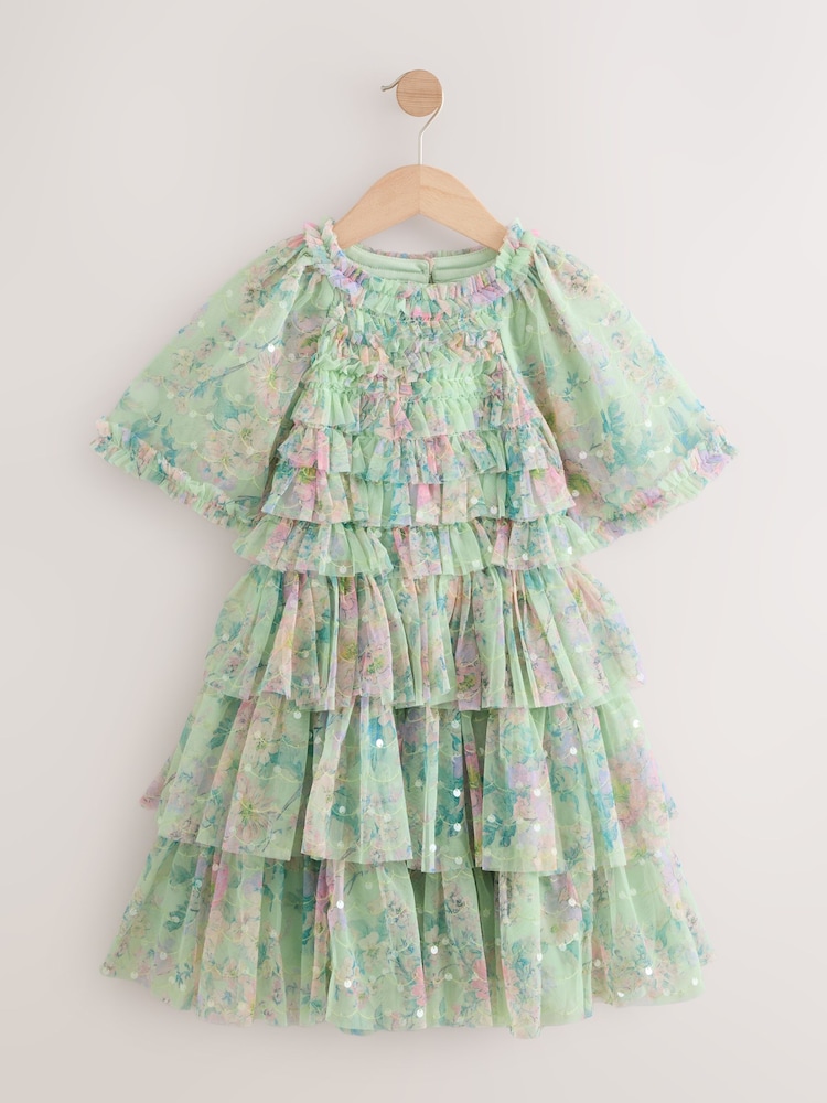 green floral sequin dress Baltic Born Womens Squires Sequin Short Dress | Black + Green Multi main image 0