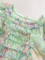 Mint Green Floral Sequin Ruffle Mesh Occasion Dress (3-16yrs) - Image 7 of 10
