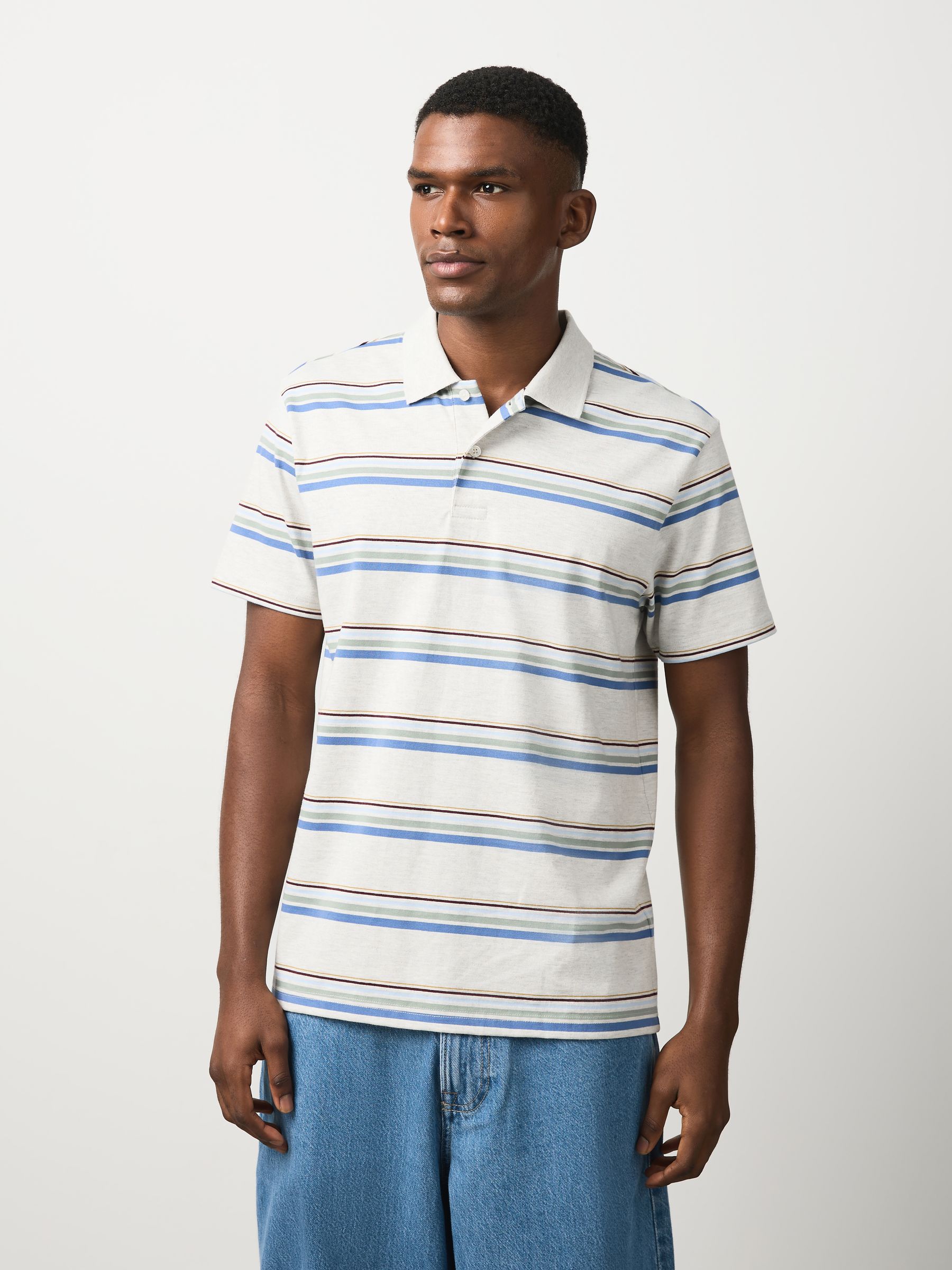 Buy Grey Marl/Blue Horizontal Striped Polo Shirt from Next USA