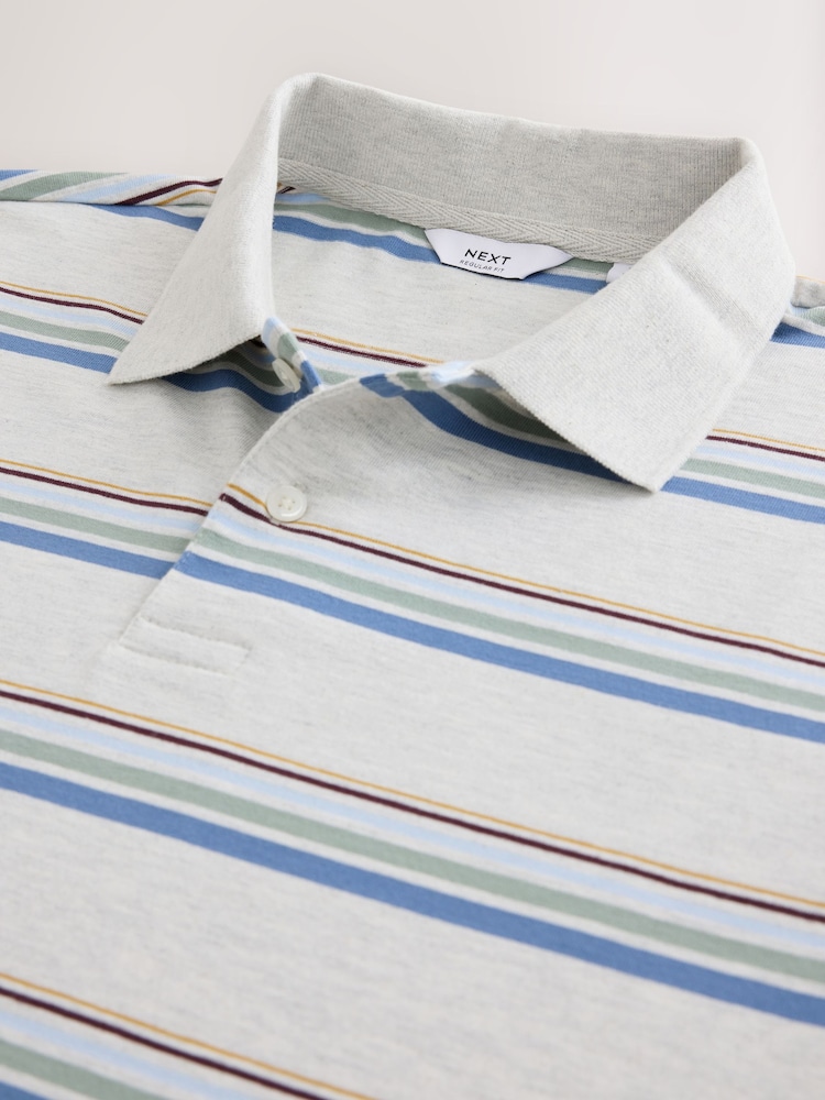 Grey Marl/Blue Horizontal Striped Polo Shirt - Image 3 of 3 Grey Marl/Blue Horizontal Striped Polo Shirt - Image 3 of 3