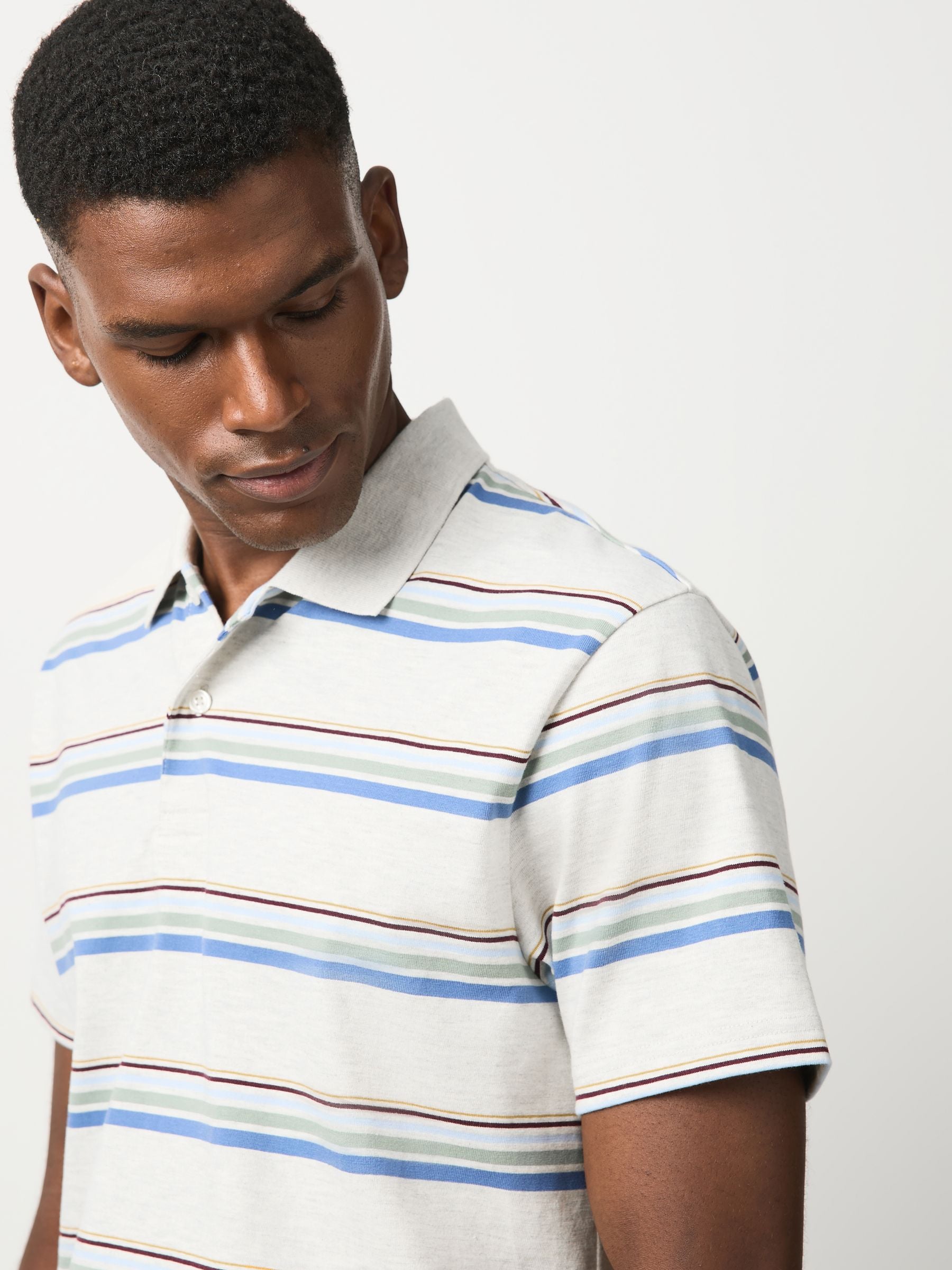 Buy Grey Marl/Blue Horizontal Striped Polo Shirt from Next USA