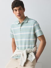 Sage Green Horizontal Striped Polo Shirt - Image 1 of 8