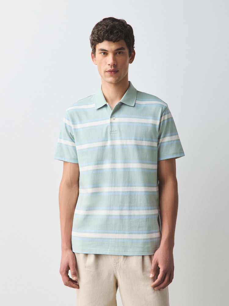Sage Green Horizontal Striped Polo Shirt - Image 2 of 8