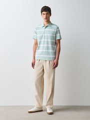 Sage Green Horizontal Striped Polo Shirt - Image 3 of 8