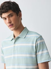 Sage Green Horizontal Striped Polo Shirt - Image 5 of 8