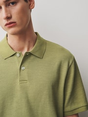 Green Slub Regular Fit Textured Smart Polo Shirt - Image 1 of 9