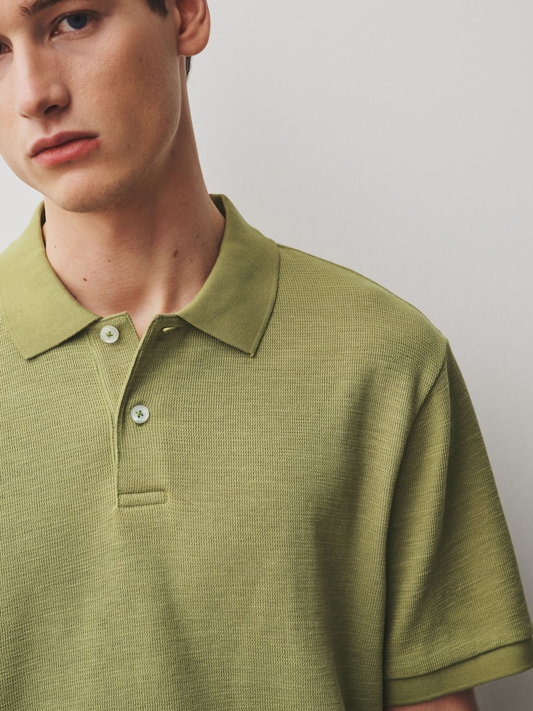 Green Slub Regular Fit Textured Smart Polo Shirt - Image 1 of 9