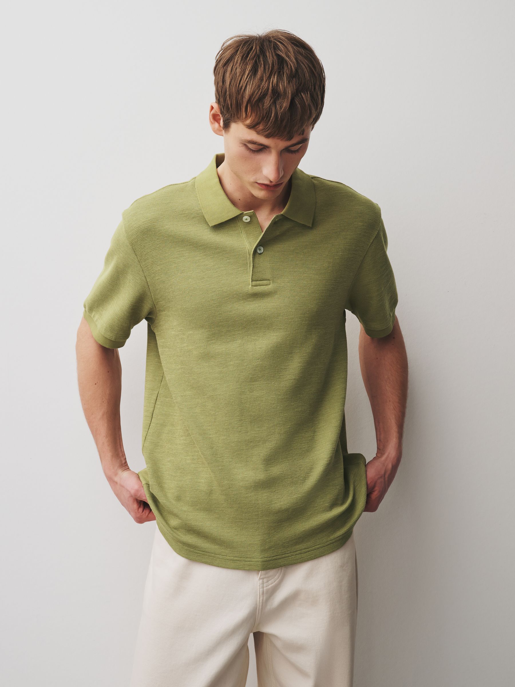 Buy Green Slub Regular Fit Textured Smart Polo Shirts from Next USA