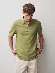 Green Slub Regular Fit Textured Smart Polo Shirt - Image 2 of 9