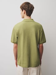 Green Slub Regular Fit Textured Smart Polo Shirt - Image 3 of 9