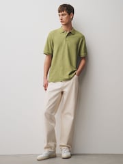 Green Slub Regular Fit Textured Smart Polo Shirt - Image 4 of 9