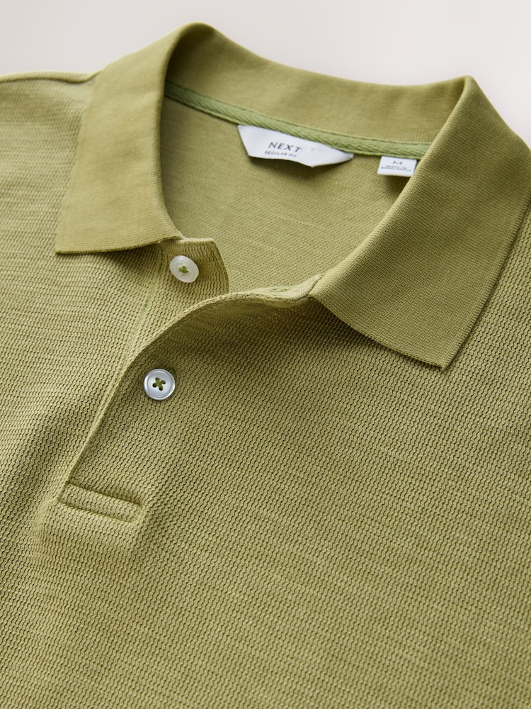 Green Slub Regular Fit Textured Smart Polo Shirt - Image 9 of 9