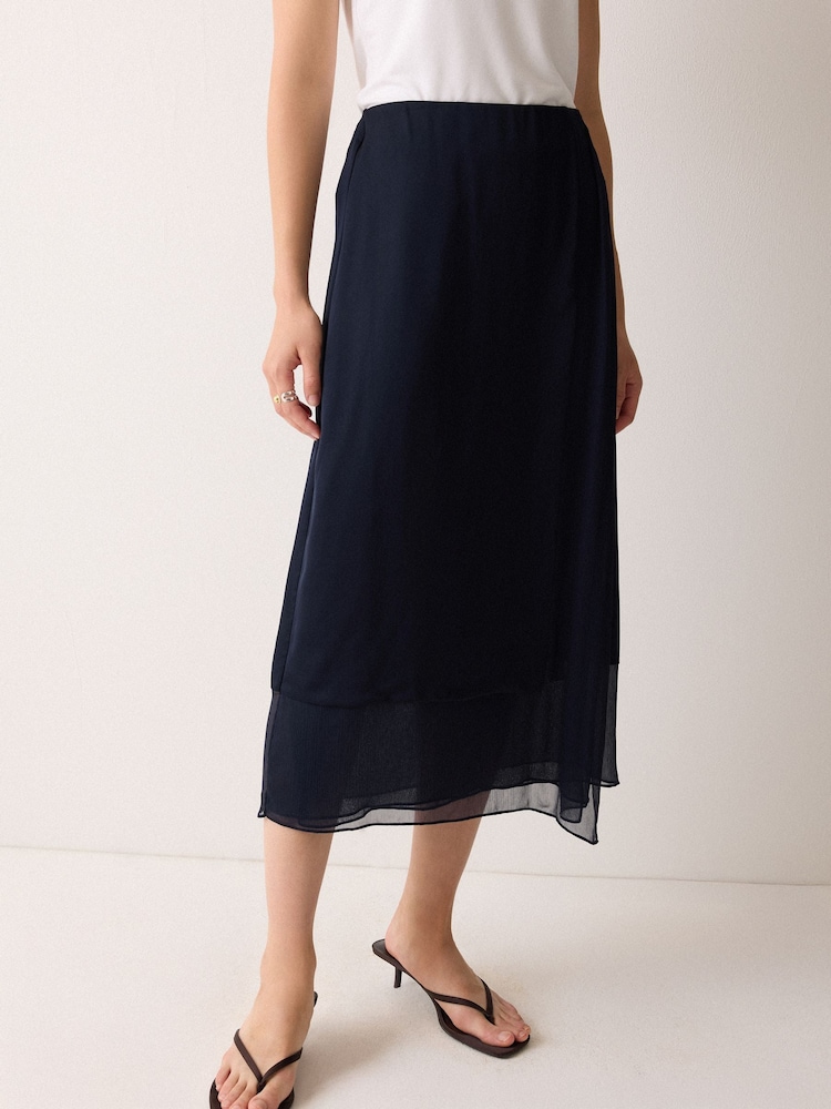 Jigsaw Blue Silk Trim Layered Skirt - Image 1 of 5 Jigsaw Blue Silk Trim Layered Skirt - Image 1 of 5